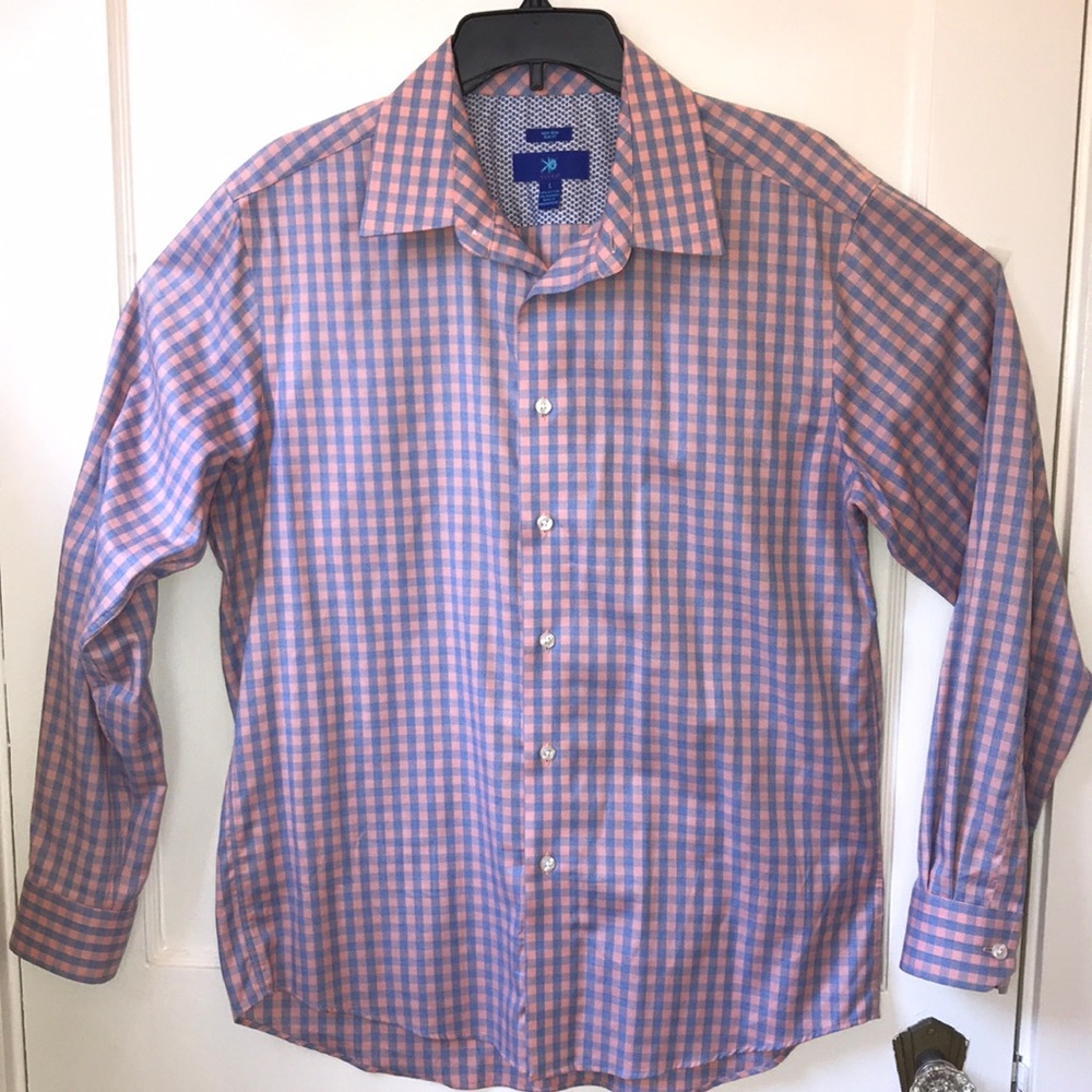 EGARA Blue/Pink Check Non-Iron Slim Fit Button Down Shirt